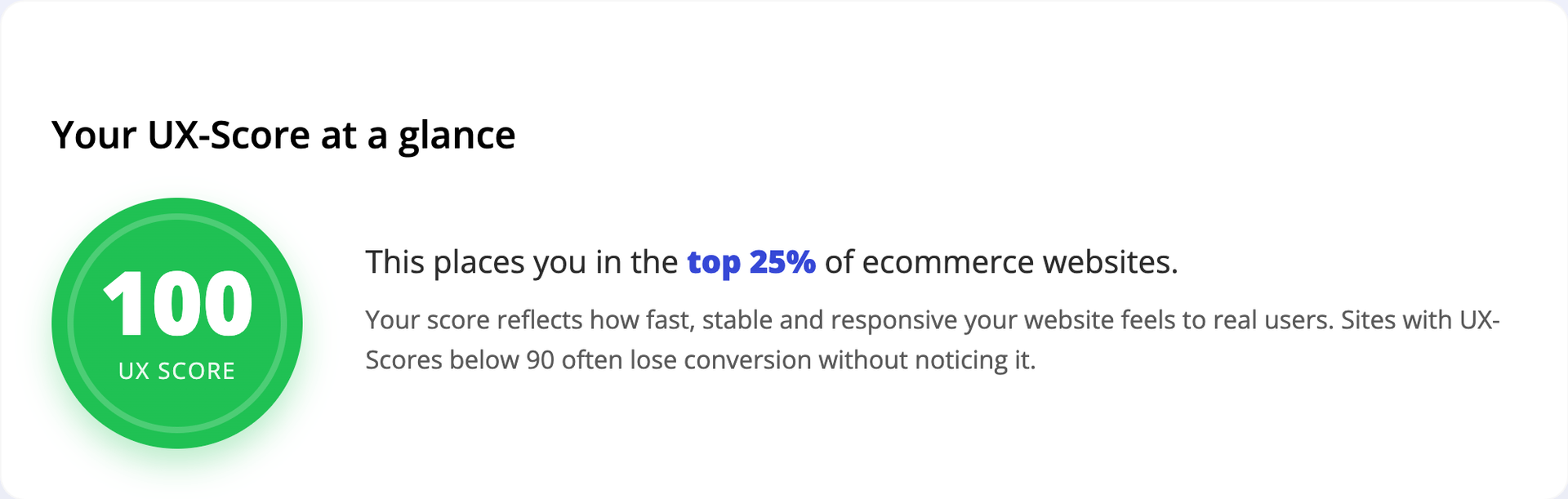 Perfect UX Score of 100 shown in Iron/Out benchmark tool